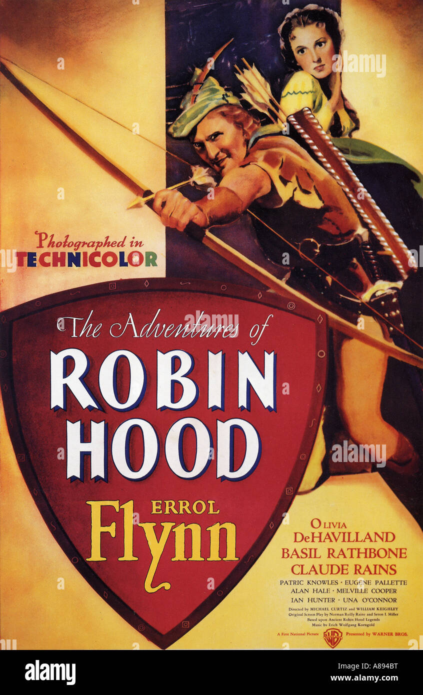 Le avventure di ROBIN HOOD poster per 1938 Warner film con Errol Flynn Foto Stock