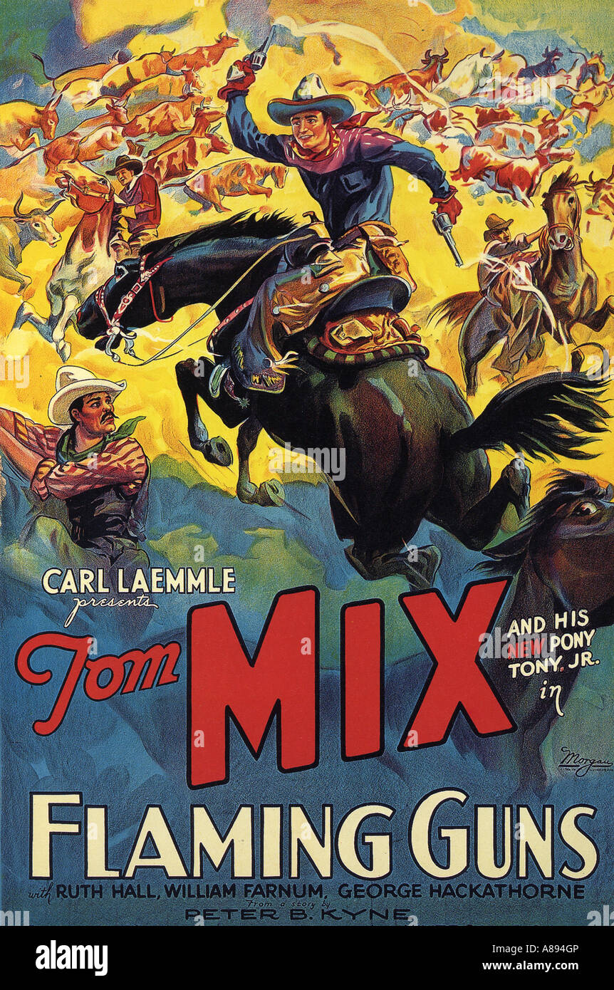 Pistole fiammeggianti poster per 1932 Universal film con Tom Mix Foto Stock