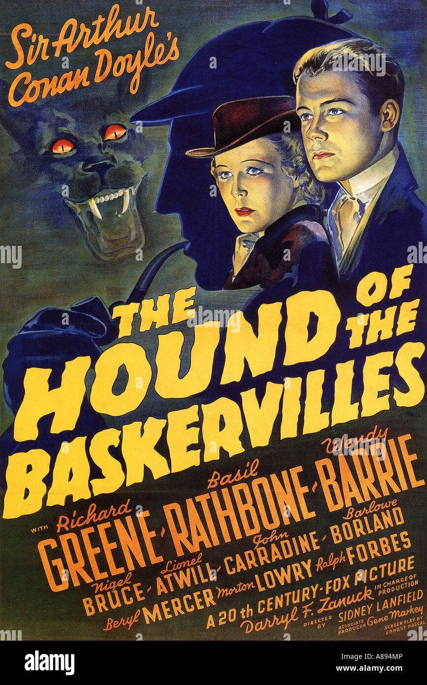 HOUND DEL BASKERVILLES poster per 1939 TCF film con Basil Rathbone e Nigel Bruce Foto Stock