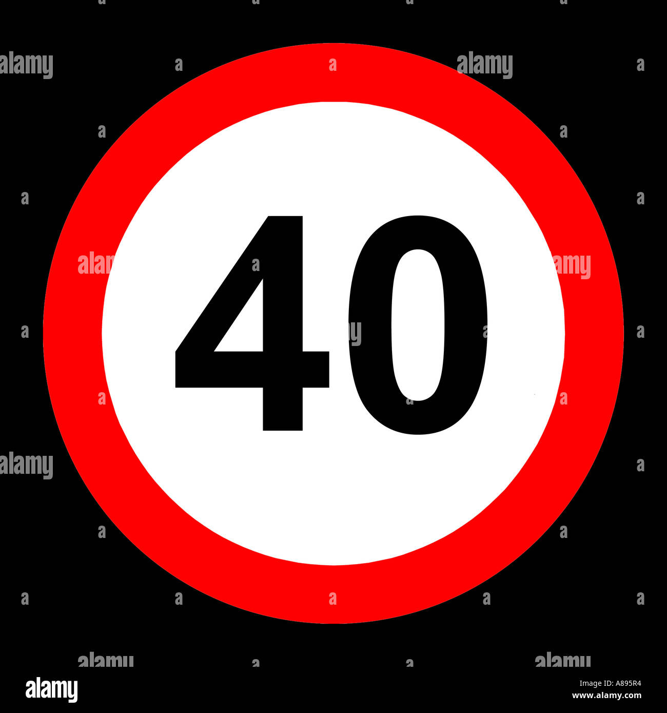Quaranta (40) miglia per ora il limite massimo di velocità cartello stradale su sfondo nero Foto Stock