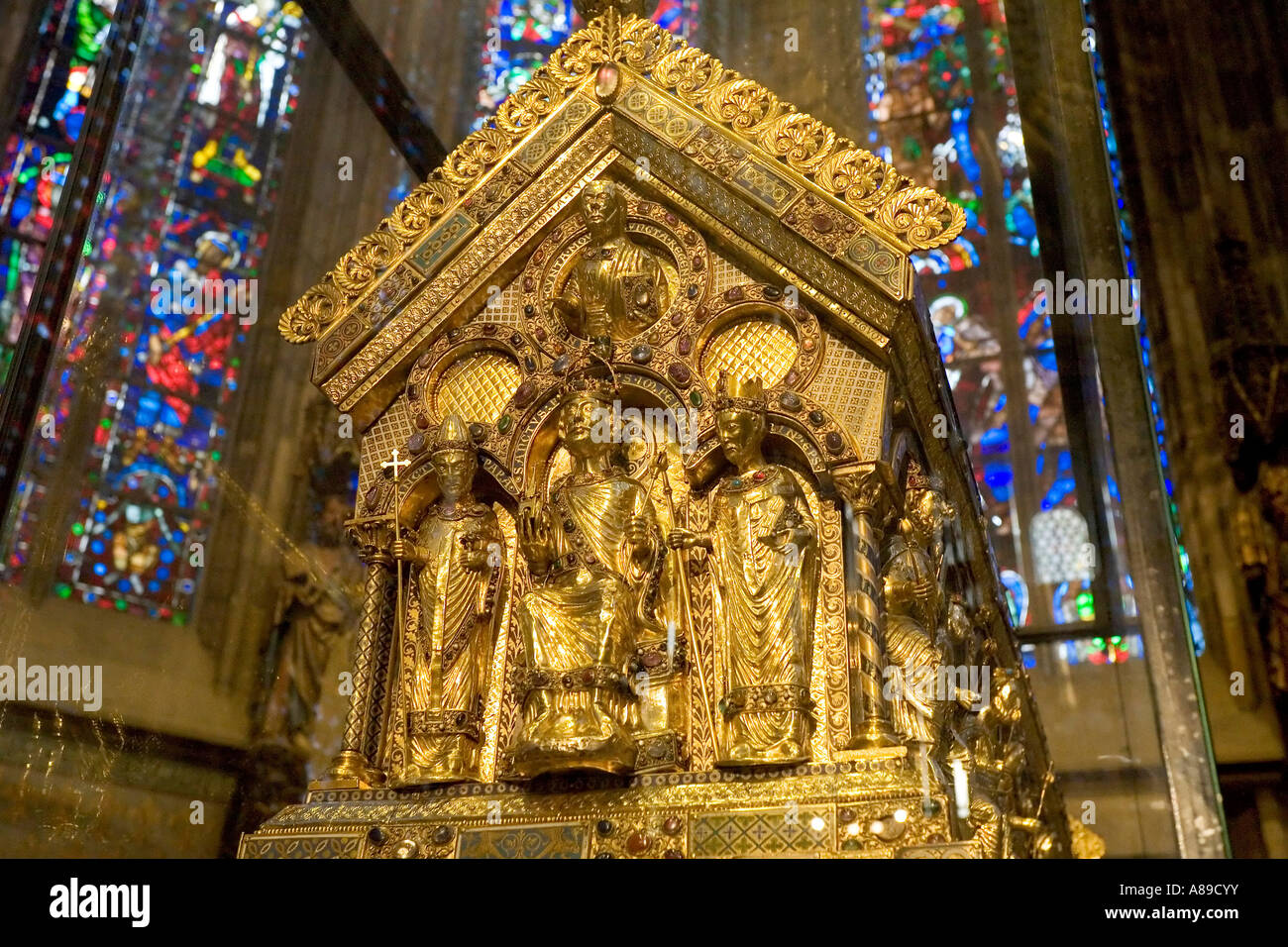 Aachen cattedrale, petto di Carlo Magno, Aquisgrana, NRW, Germania Foto Stock