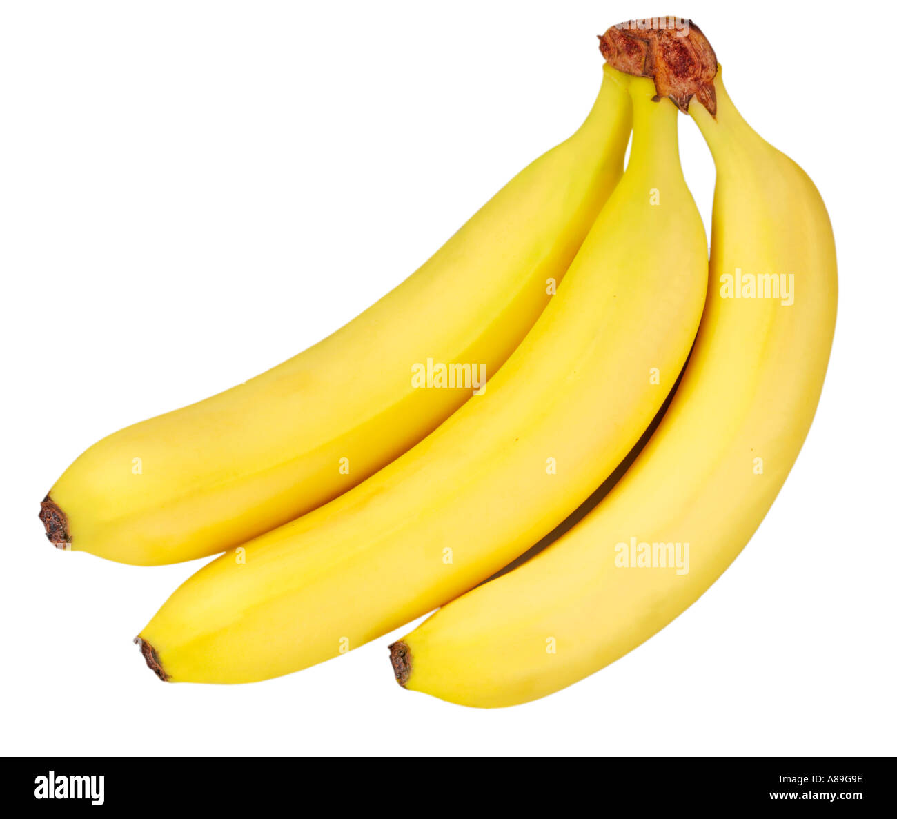 Tre le banane su bianco Foto Stock