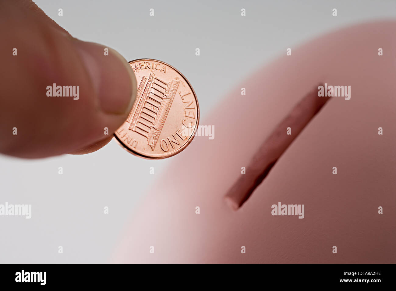 Salvataggio di una moneta da 1 centesimo Foto Stock