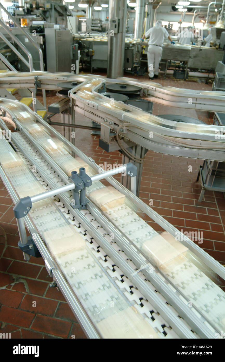 Tortina di fabbrica la linea di produzione di torte con lo zoom da Foto Stock