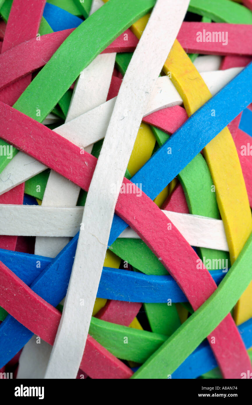 Colorate bande di gomma Foto Stock