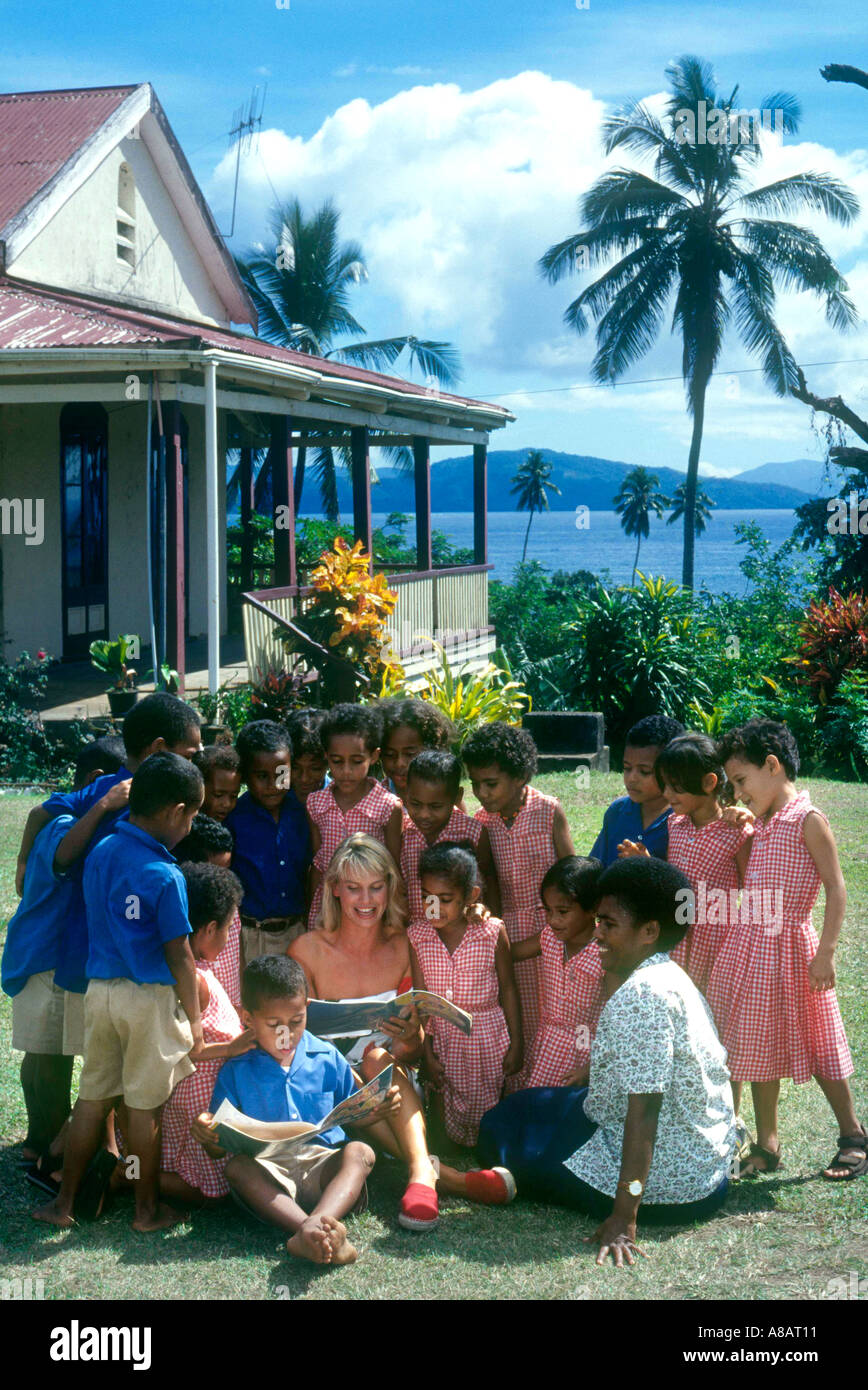 Scuola Outdoor nelle isole Figi Foto Stock