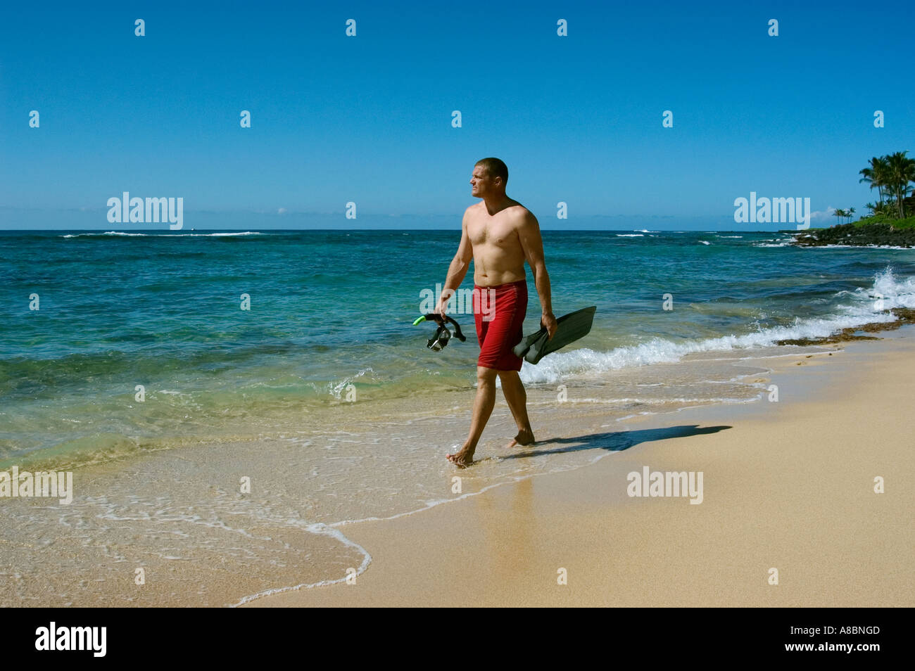 Hawaii Kauai snorkeler a Lawai Beach sul lato sud dell isola Foto Stock