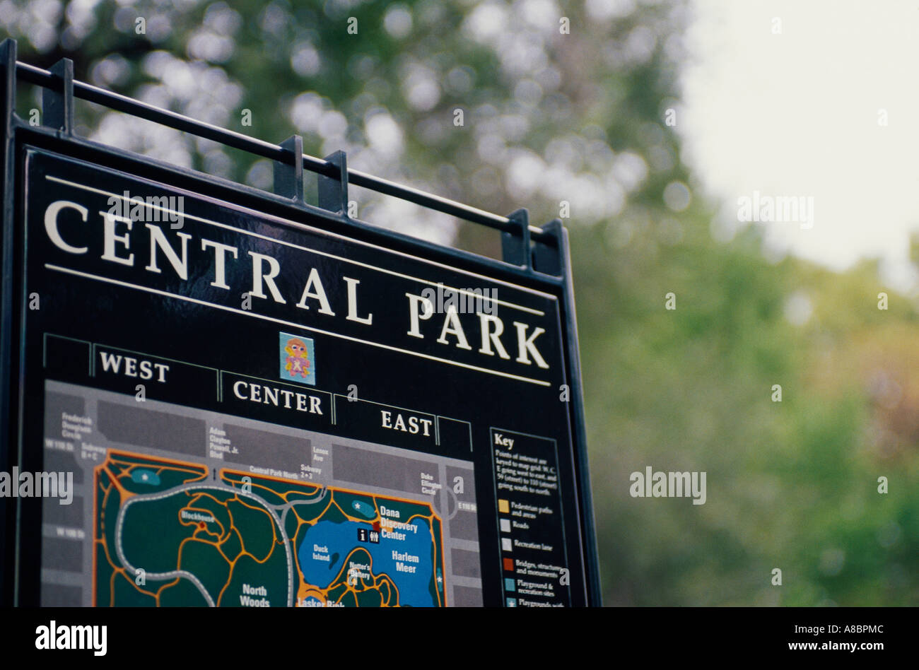 Stati Uniti d'America New York Central park Guida segno Foto Stock