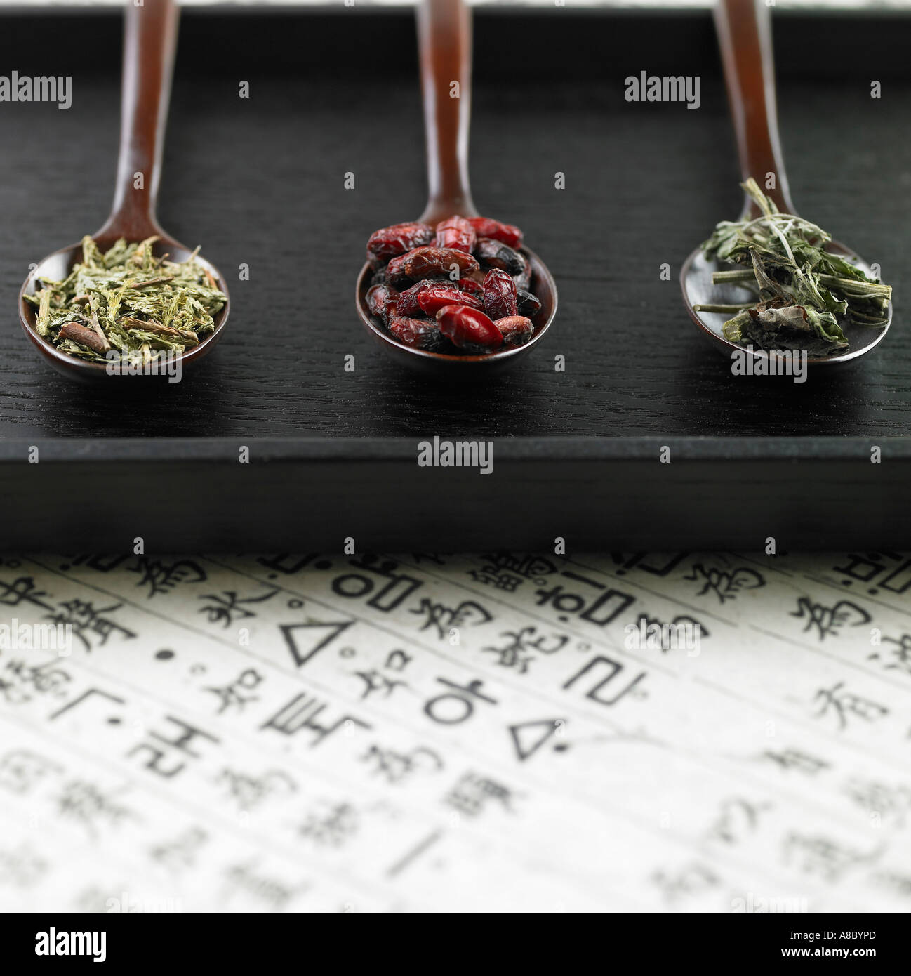 La medicina cinese degli animali su cucchiai Foto Stock