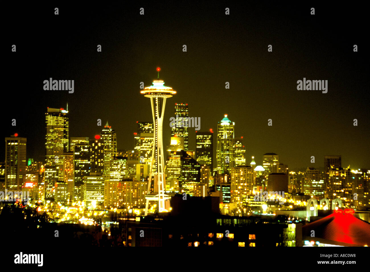 Washington Seattle città di notte Foto Stock