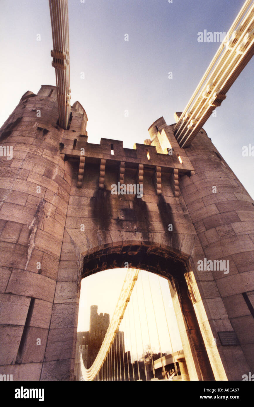 Ponte levatoio per sospensione ponte Conway Conwy Castle Castell Conway Gwynedd North Wales UK Europa Foto Stock