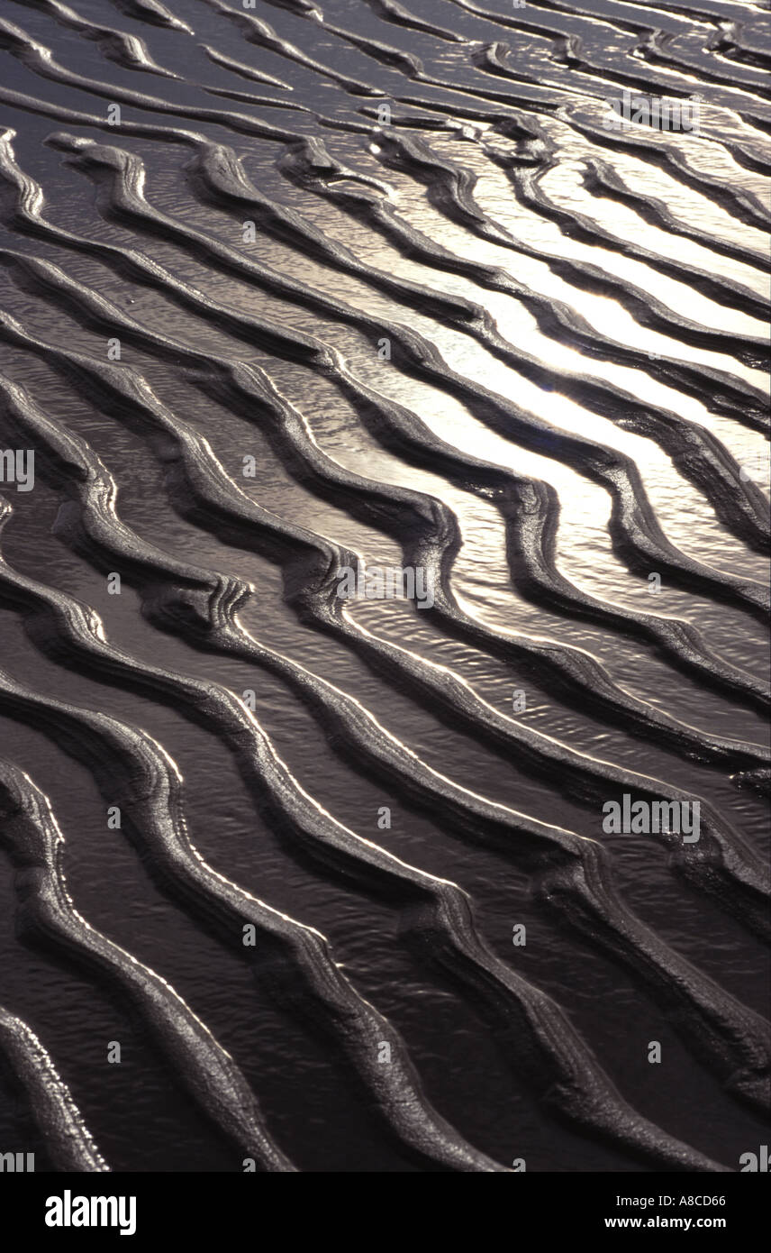 Increspature di sabbia sulla spiaggia di Swansea, Wales, Regno Unito Foto Stock