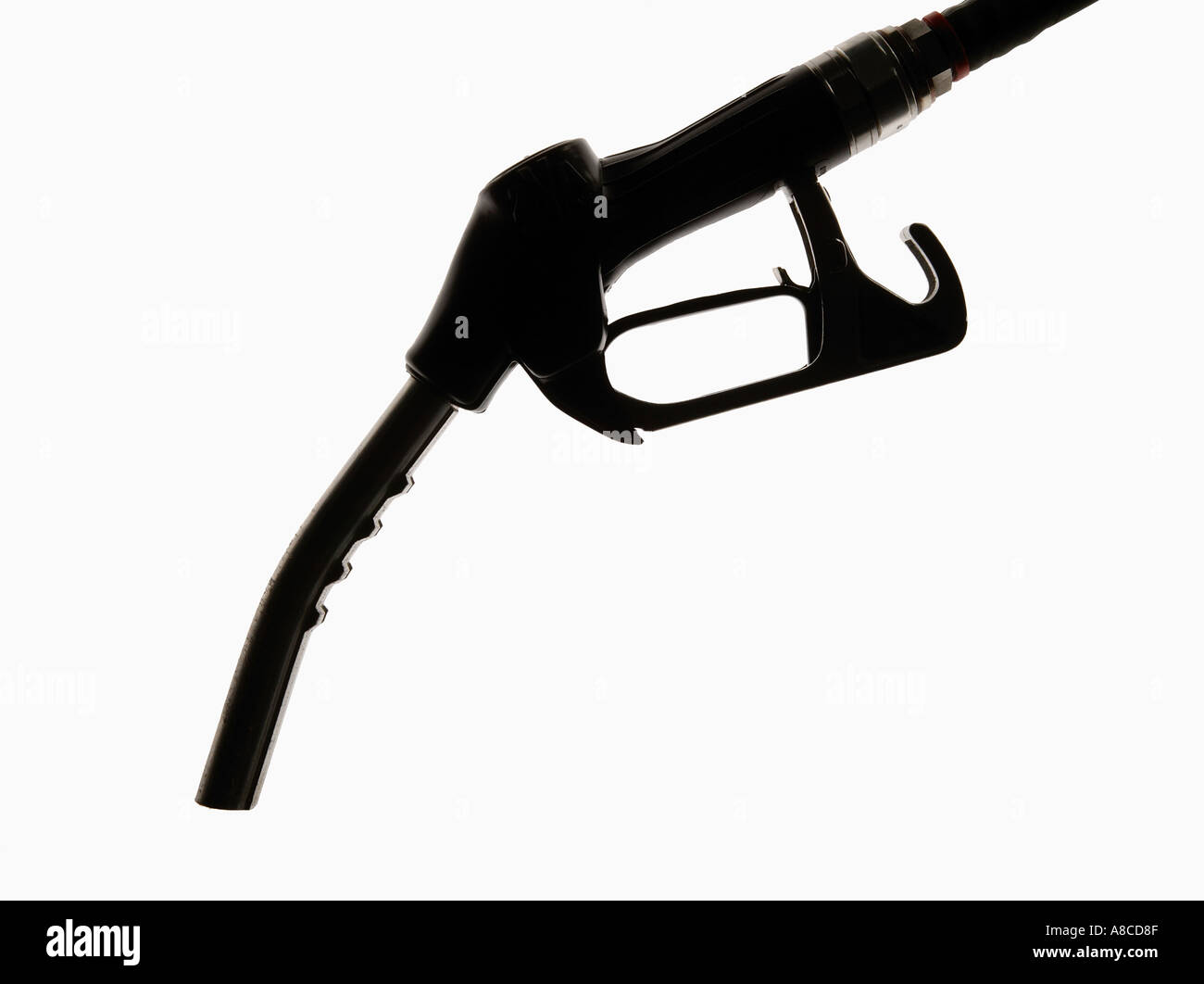Pompa benzina ugello in Silhouette Foto Stock