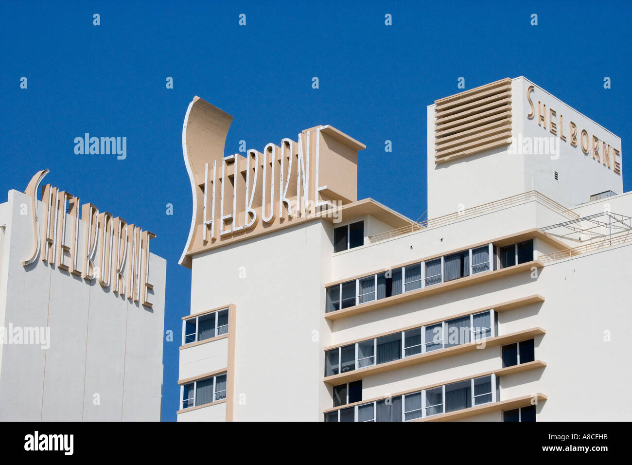 Hotel Shelborne segno a South Beach, Miami, Florida, Stati Uniti d'America, sul Registro Nazionale dei Luoghi Storici. Foto Stock