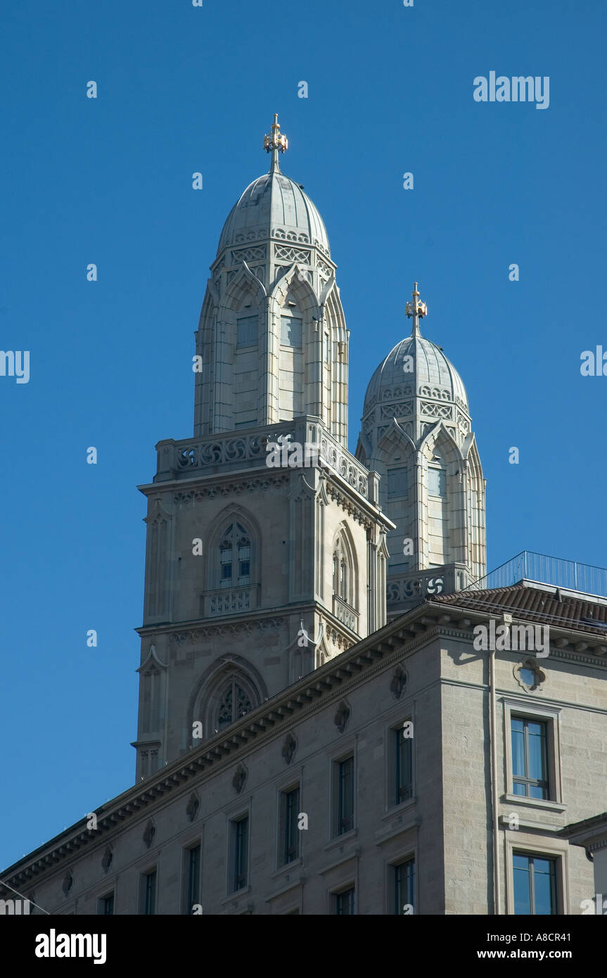 Cattedrale Grossmunster nella città di Zurigo in Svizzera Foto Stock