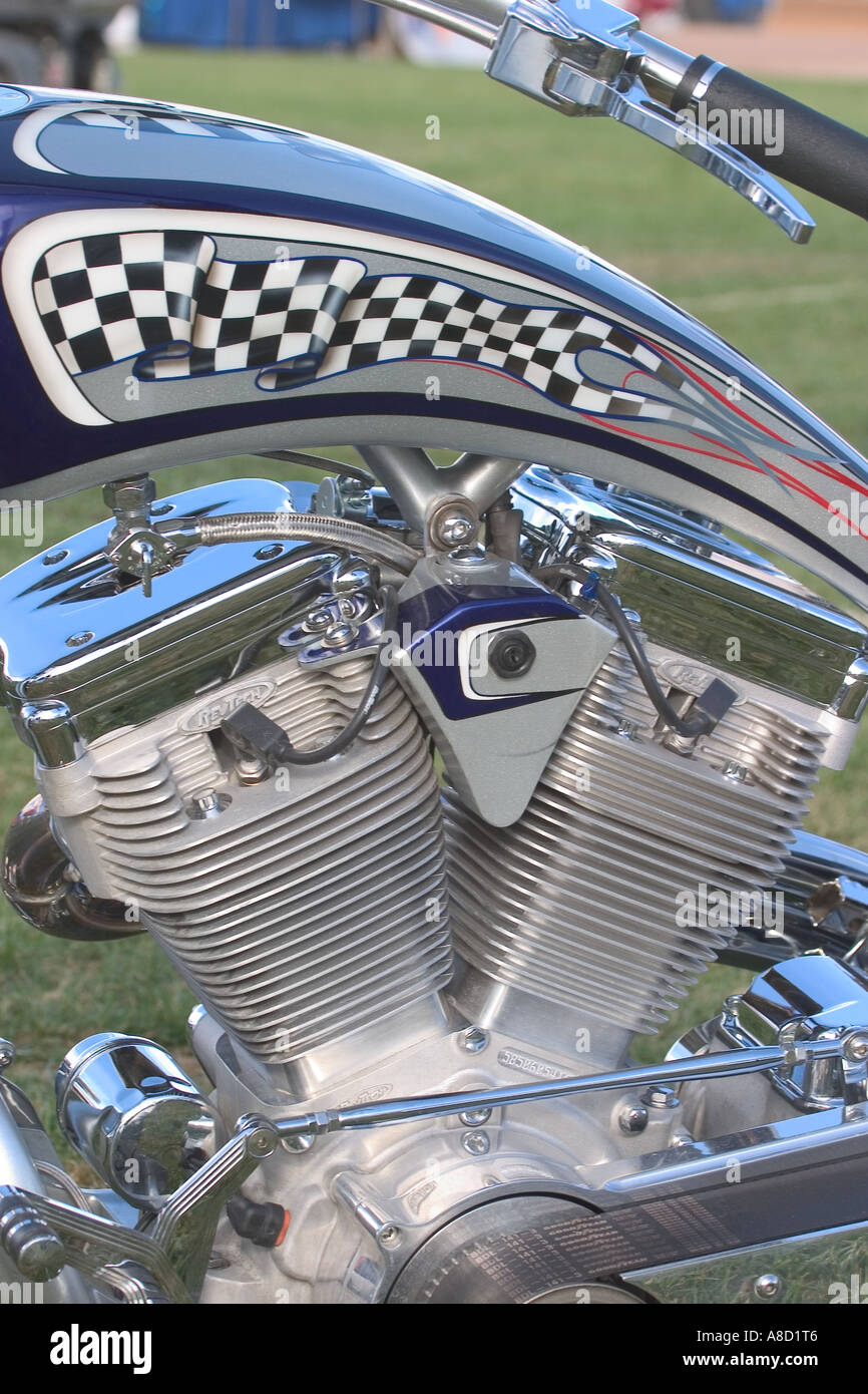 Custom motor cycle con un motore di big shot close up Foto Stock