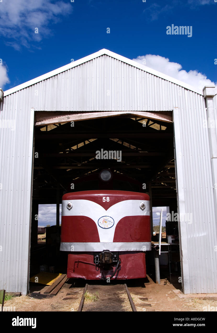 Dettaglio della vecchia locomotiva a Old Ghan Railway Museum in Alice Springs Territori del Nord Australia 2007 Foto Stock