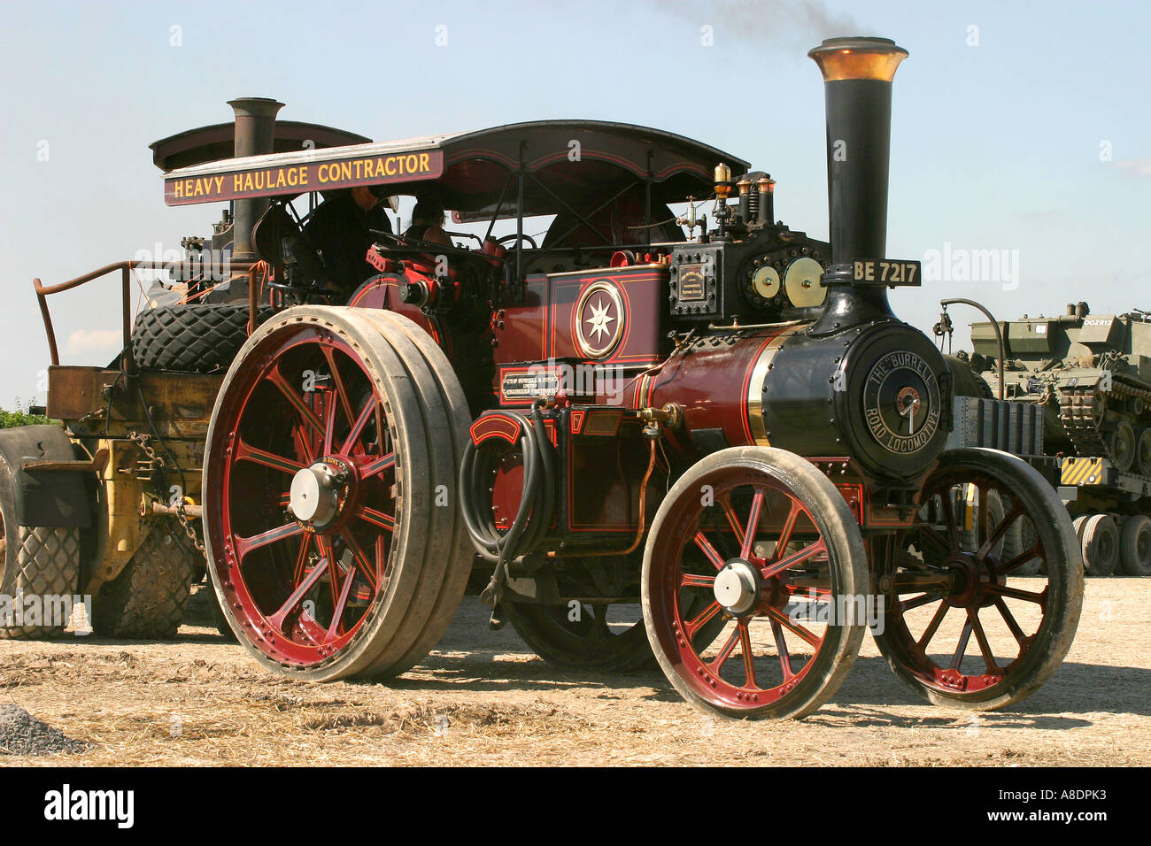 1908 Burrell locomotiva stradale (3057) reg essere7217 "Signore Roberts' presso il Dorset fiera del vapore, Inghilterra, Regno Unito. Foto Stock