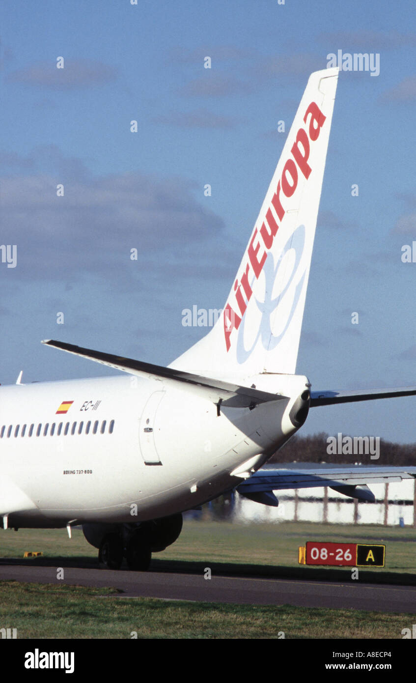 Pinna caudale di Air Europa Boeing 737 presso l'Aeroporto di Bournemouth Foto Stock