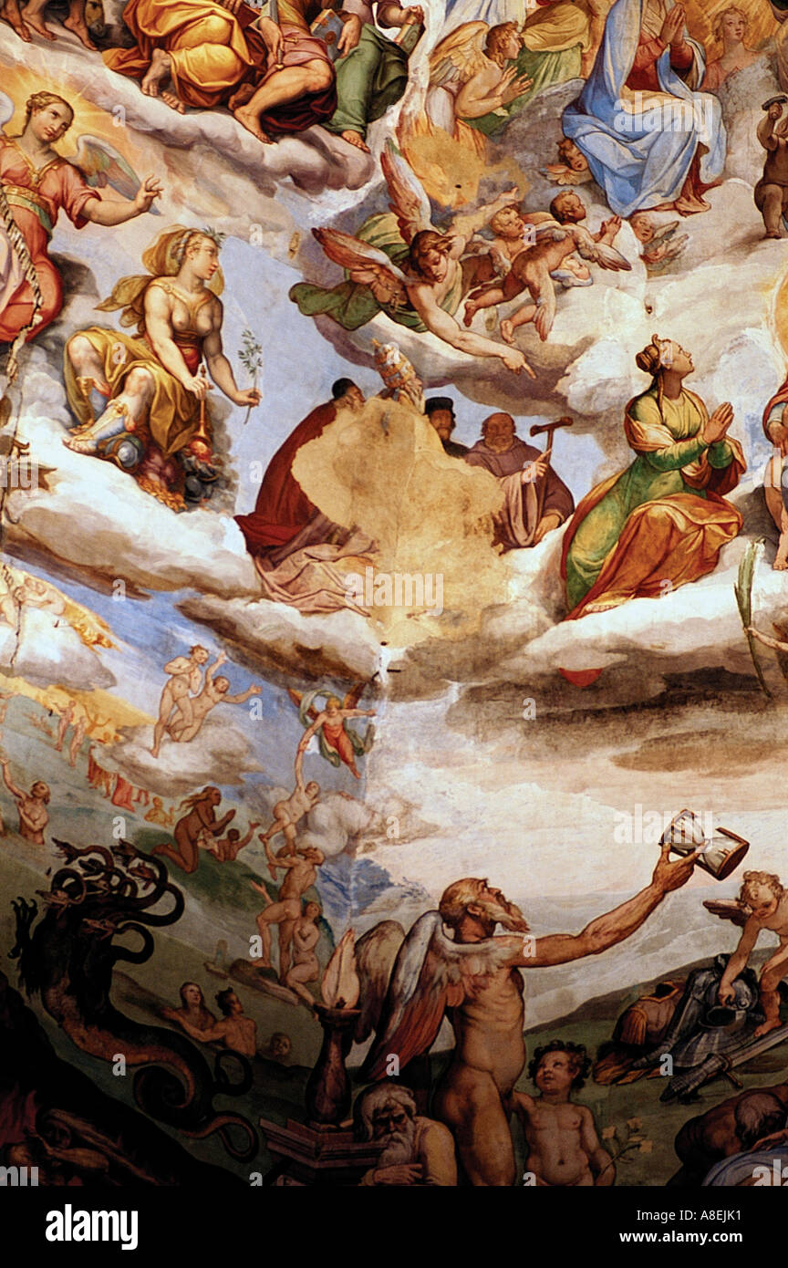 Dipinti ad affresco ultima sentenza da Giorgio Vasari ,all'interno del Duomo (Santa Maria del Fiore). Firenze,Toscana. Italia Foto Stock