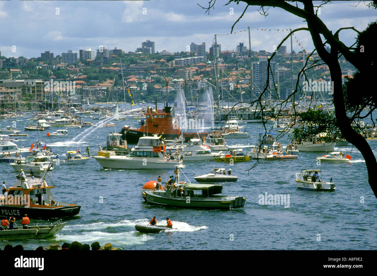 A Sydney prima flotta ri emanazione viaggio gennaio 1988 celebrazione di compleanno in Australia Foto Stock