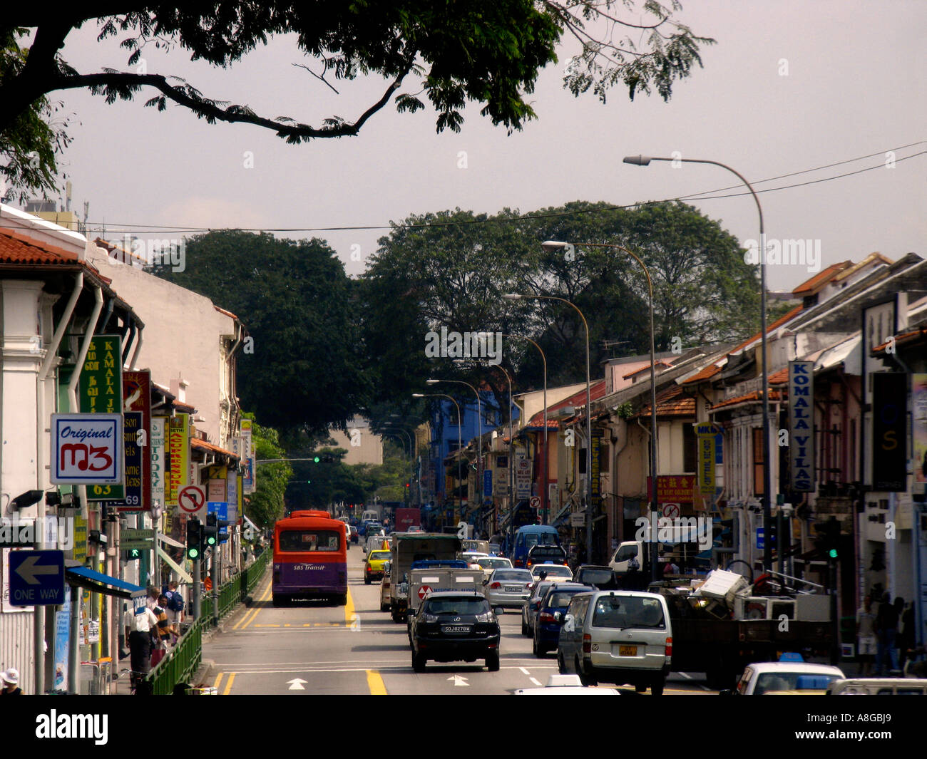 Tipica strada in Little India di Singapore Foto Stock