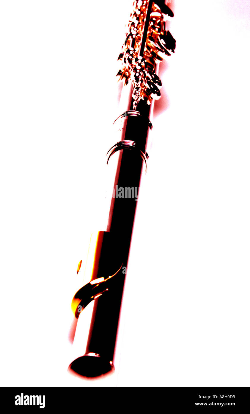 Lunghezza prospettiva di flauto in argento con oro boccaglio Foto Stock