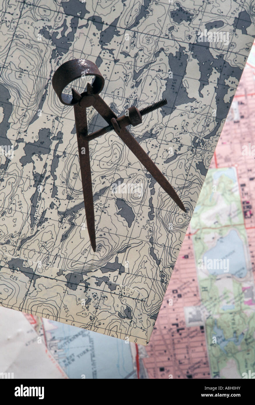 Mappa topografica, bussola Foto Stock