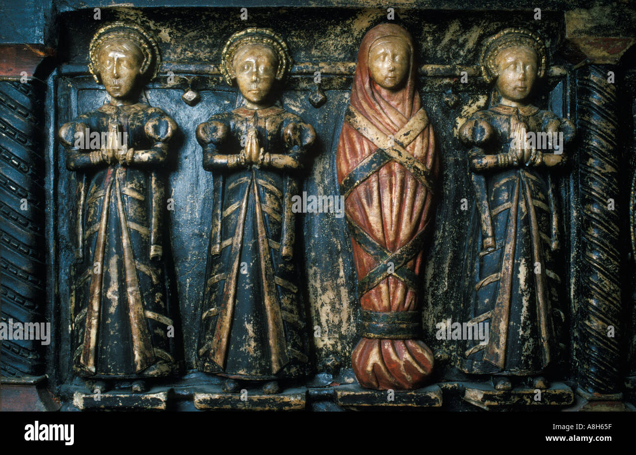 Sir Fulke Greville e sua moglie Elizabeth Willoughby. Tomba nella chiesa di San Nicola. Alcester, Warwickshire Inghilterra, HOMER SYKES Foto Stock