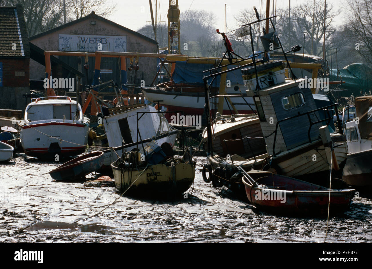 Boat Yard al Pin Mill Foto Stock