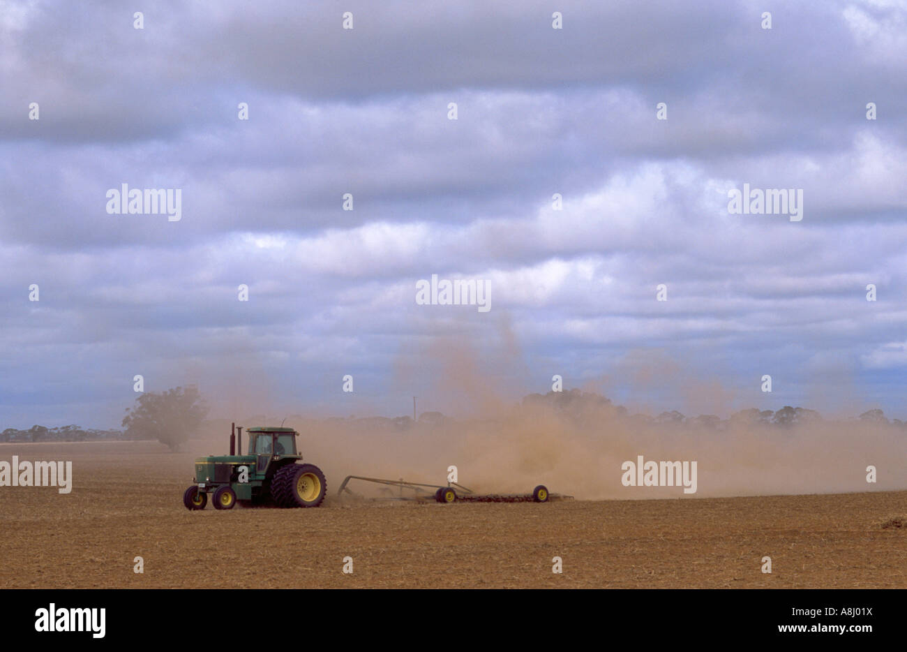Aratura a secco di un campo di grano - Attesa per la pioggia Foto Stock