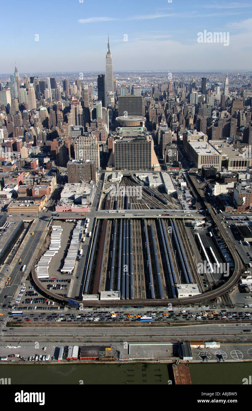 Vista aerea della Pennsylvania Station situato in Midtown Manhattan, a New York City, U.S.A. Foto Stock