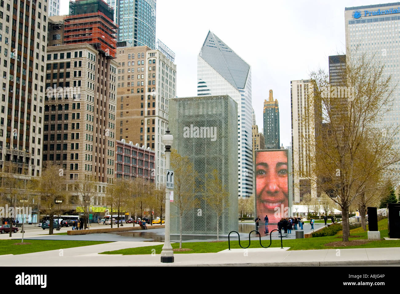 Chicago's Crown Fountain & Millennium Park Foto Stock
