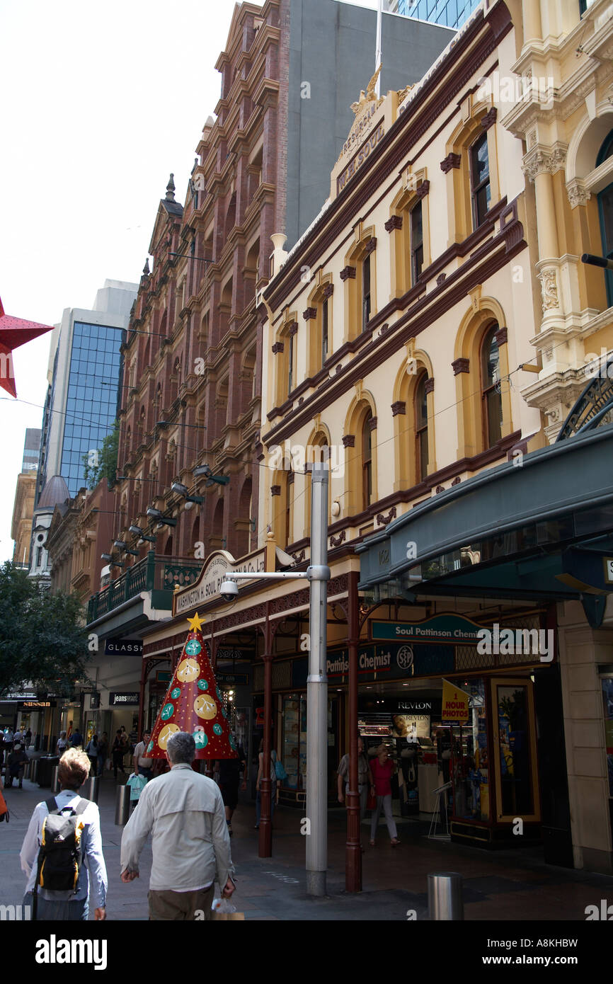 Pitt St centro commerciale pedonale con decorazioni di Natale nel centro città di Sydney New South Wales NSW Australia Foto Stock