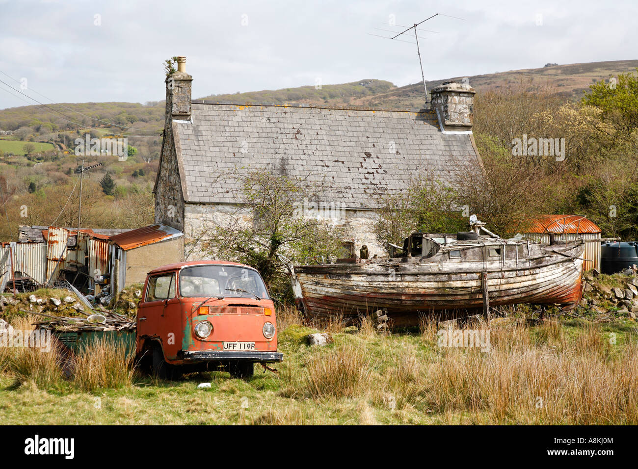 Fattoria di Ghost Breakers Yard Preseli Hills Pembrokeshire West Wales Gran Bretagna UK Europa Foto Stock