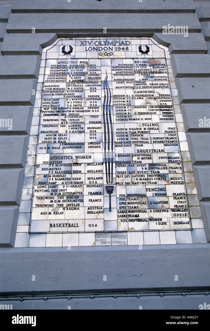 Olimpiadi 1948 segno presso il vecchio stadio di Wembley Foto Stock