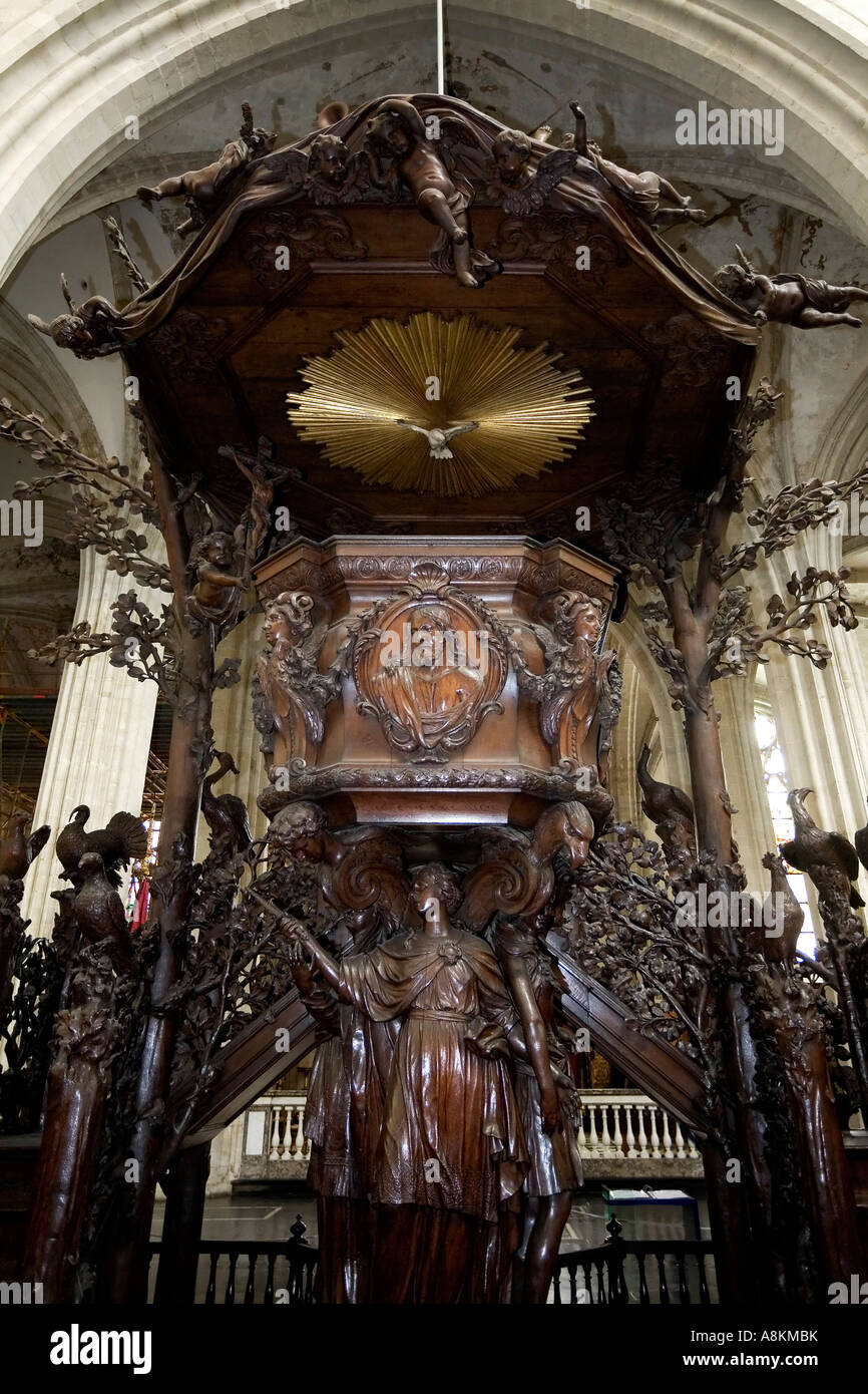 Cattedrale di nostra Signora, pulpito barocco, anversa, belgio Foto Stock