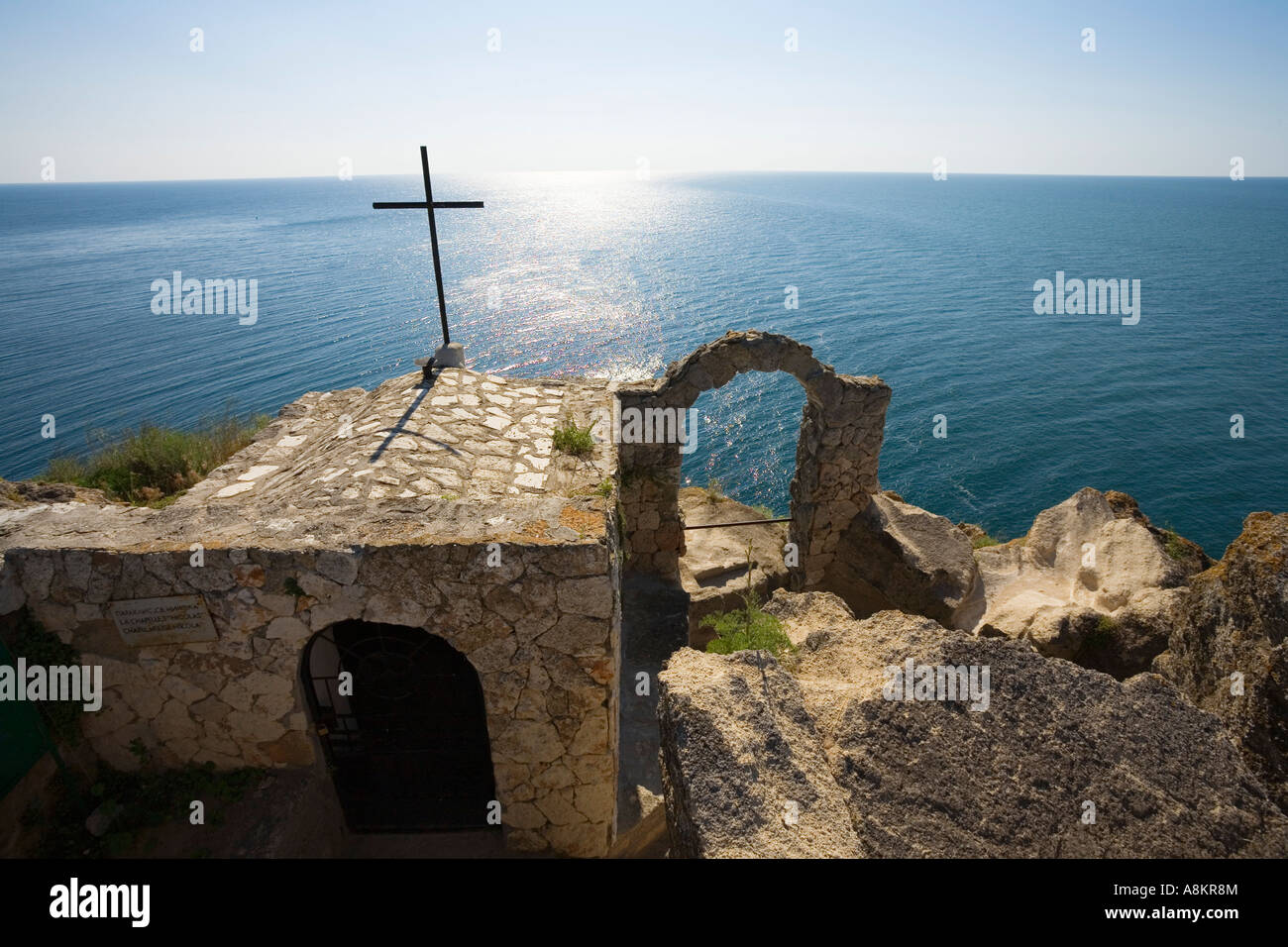 Cappella a Capo Kaliakra, Mar Nero, Bulgaria Foto Stock