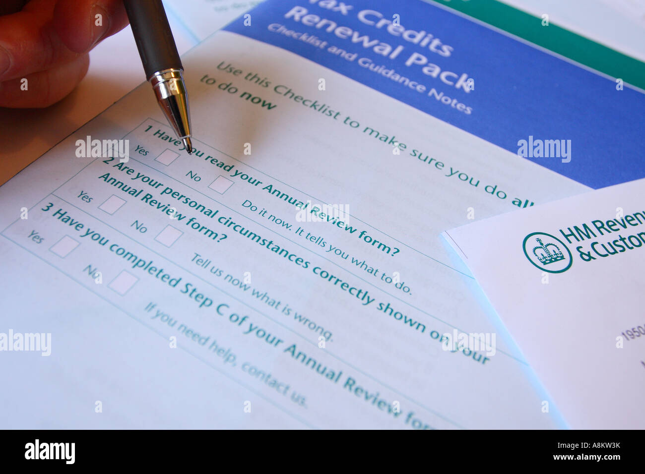 Regno Unito fiscali sotto forma di credito documentazione applicazione rivendicazione Foto Stock