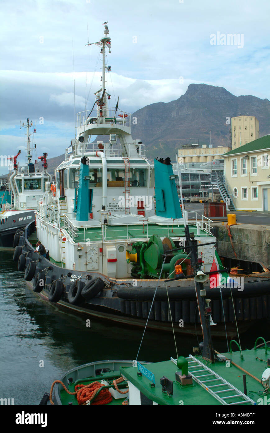 Grandi e potenti Ocean andando Tug barche nel porto di Città del Capo V e A Waterfront Sud Africa Foto Stock