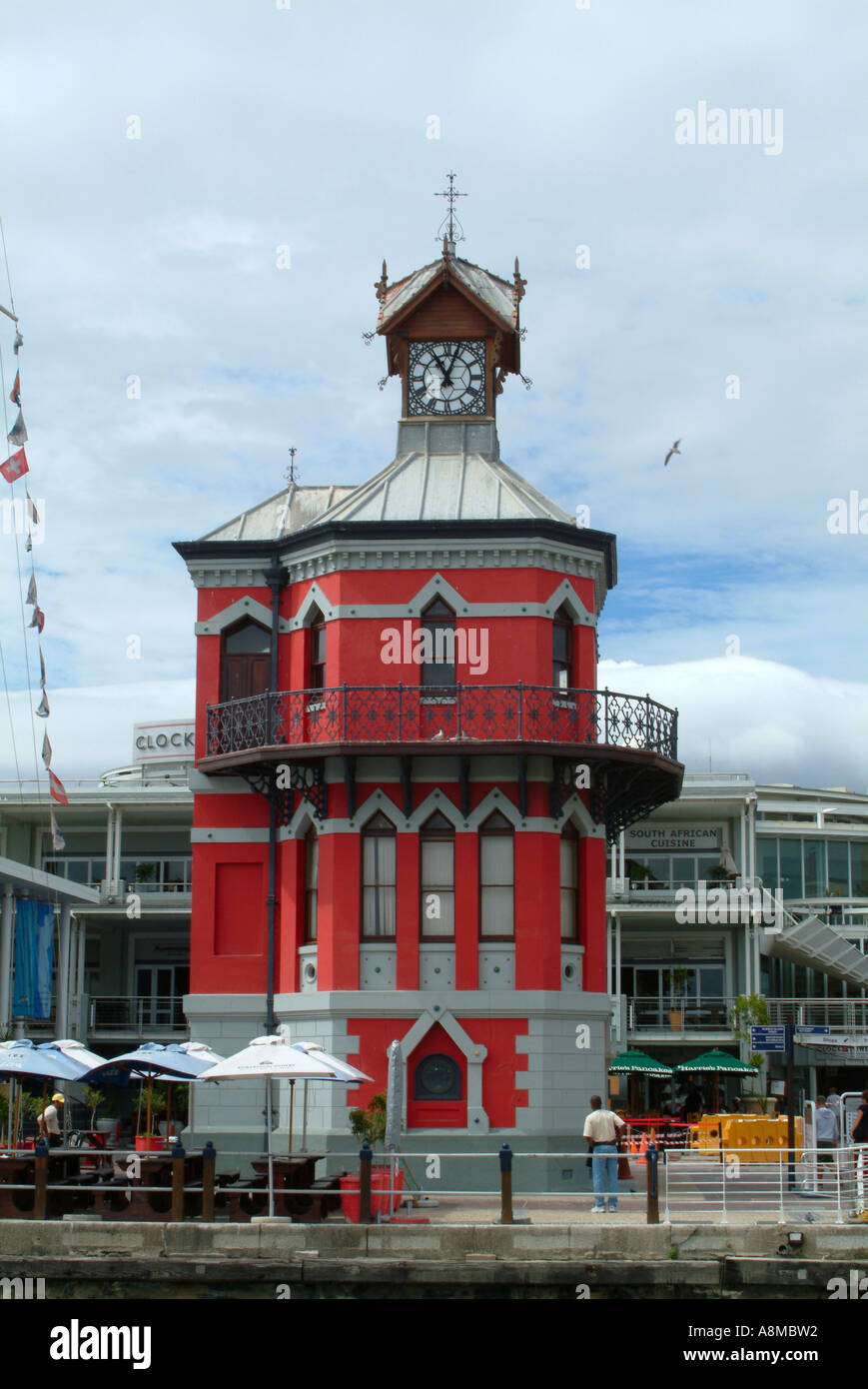 La splendida torre dell Orologio a V e A Waterfront, Città del Capo Sud Africa Foto Stock
