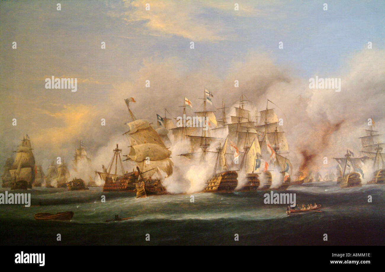 Battaglia di Trafalgar 1805 pittura ad olio Foto Stock