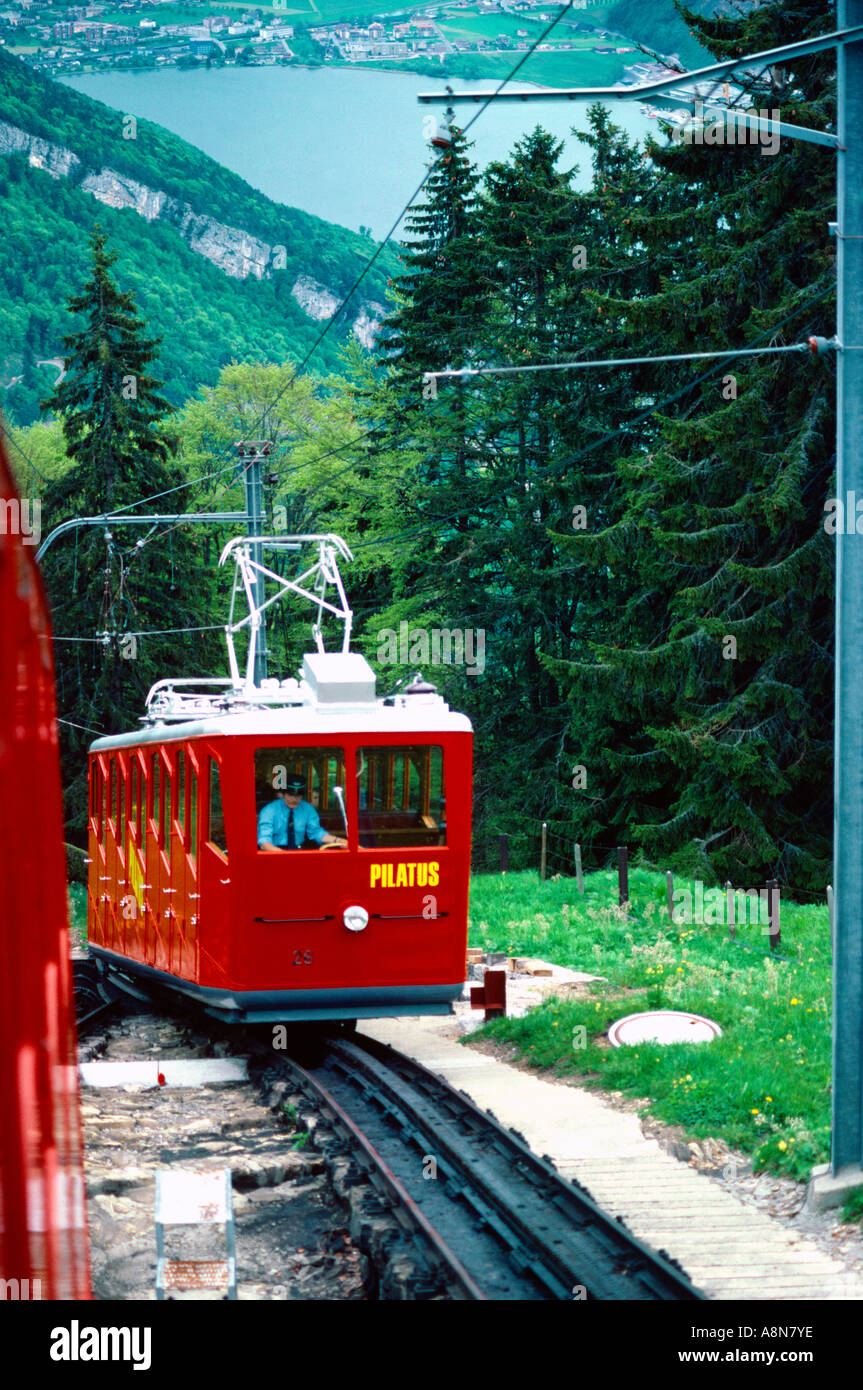 La Svizzera Monte Pilatus ferrovia a cremagliera Foto Stock