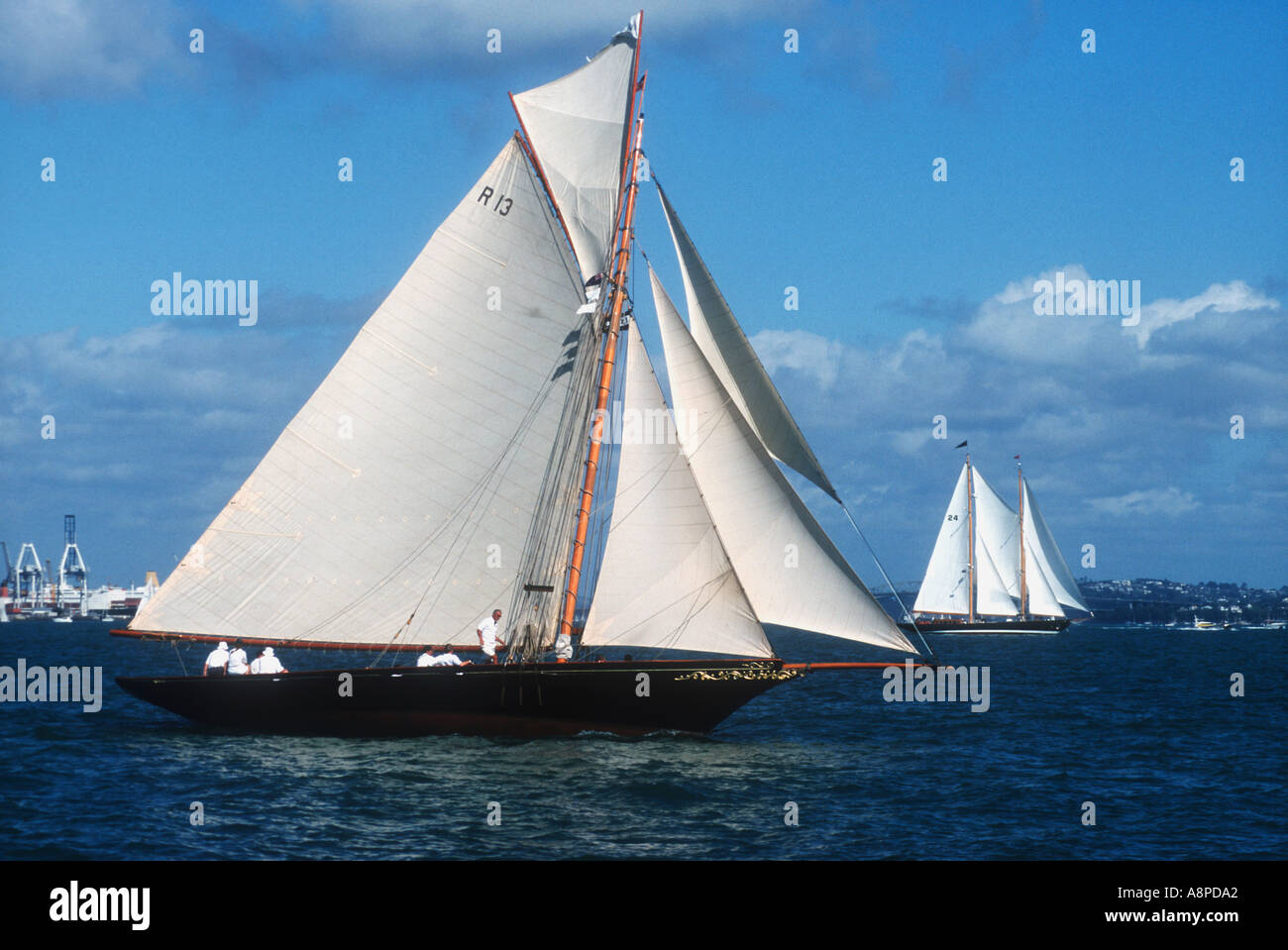 1894 Logan progettato Gaff Cutter Waitangi 2000 Logan regata classica Golfo di Hauraki Auckland Nuova Zelanda Foto Stock