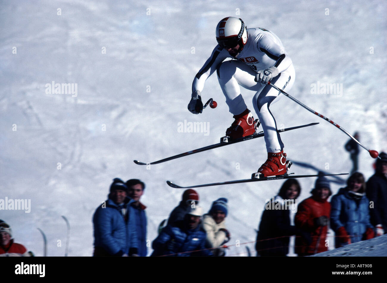 Franz Klammer austriaco sciatore in discesa Val Gardenia Italia Foto Stock