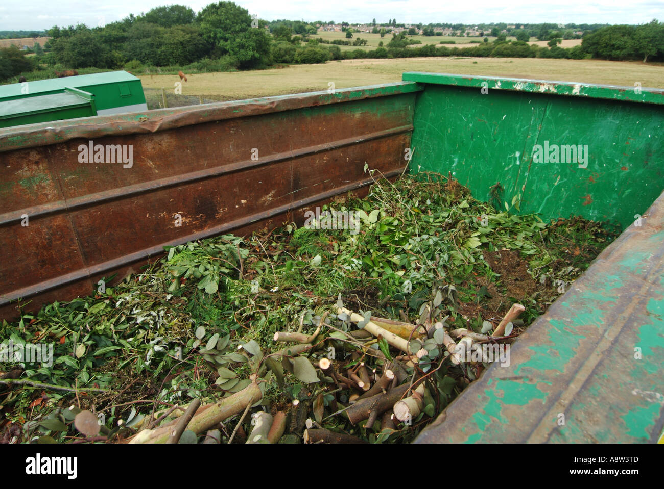 Autorità locali pubblici di stabilimento di riciclaggio per il giardino verde di rifiuti e il posizionamento in scomparto dedicato per la rimozione di impianto di lavorazione Foto Stock