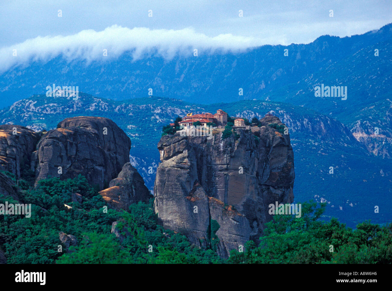 Il monastero della Santa Trinità (Agia Triada) in Meteora, Grecia Foto Stock
