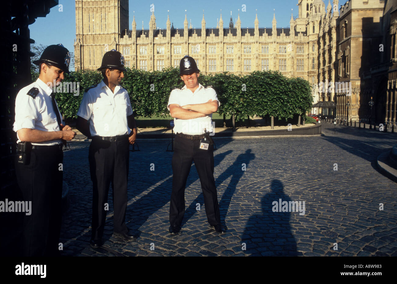 Bobbies davanti al Parlamento Londra Inghilterra Foto Stock