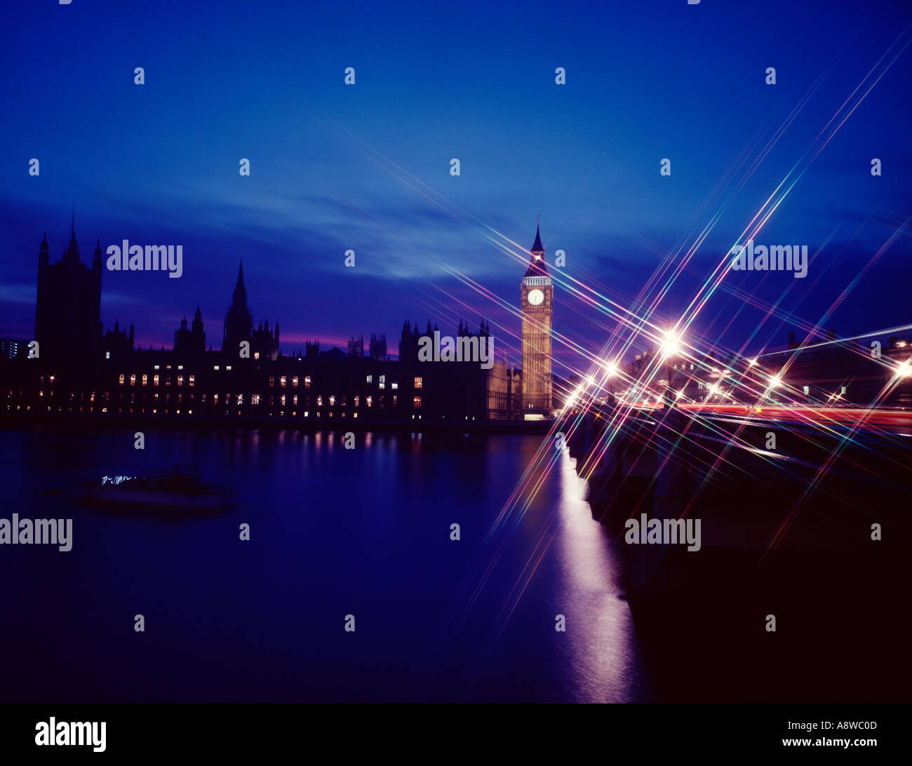 La Casa del Parlamento e il Westminster Bridge e il Big Ben a Londra Foto Stock