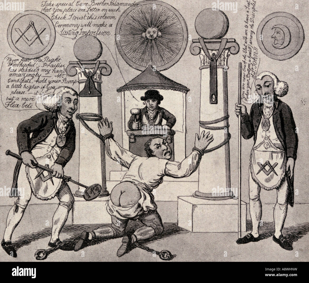 Come fare un Mason. Caricatura inglese antimasonica dal 1800. Foto Stock